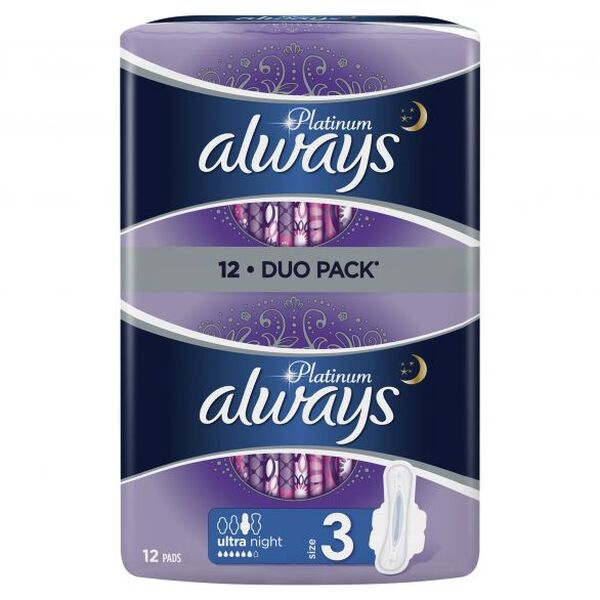 Always Duo Sanitary Pads Platinum Night Size 3 12pcs