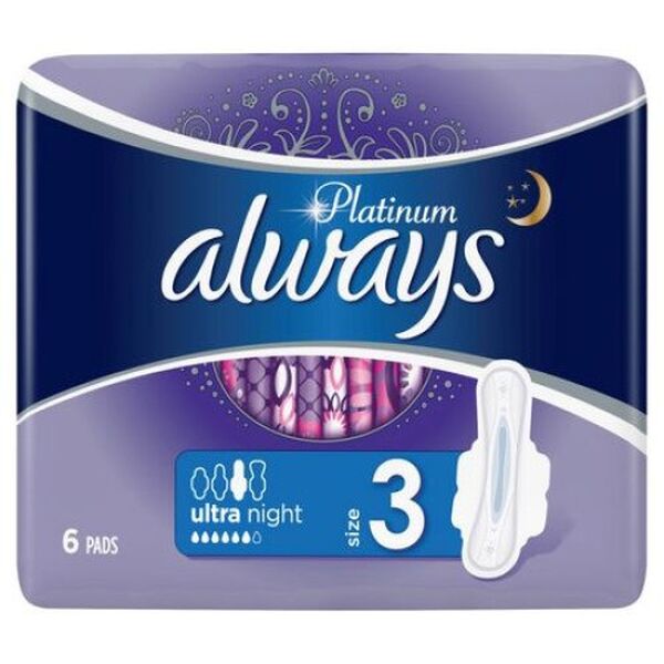 Always Sanitary Pads Platinum Night Size 3  6pcs